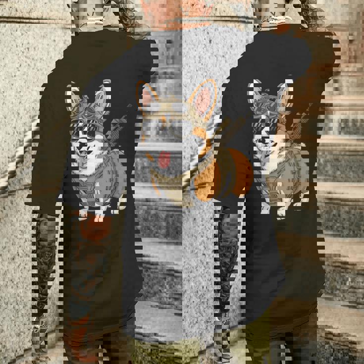 タクティカル コーギー 犬種 戦士 動物 しゃれ ミーム メンズTシャツ バックプリント 彼への贈り物