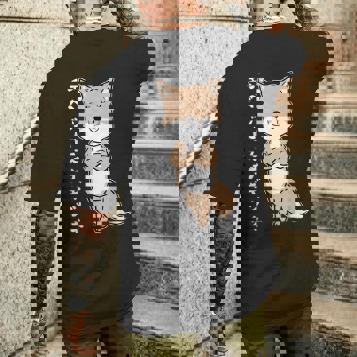 チベットスナギツネ スナギツネ チベスナ顔 きつね 狐の仲間 顔 目が死んでる 動物 イラスト メンズTシャツ バックプリント 彼への贈り物