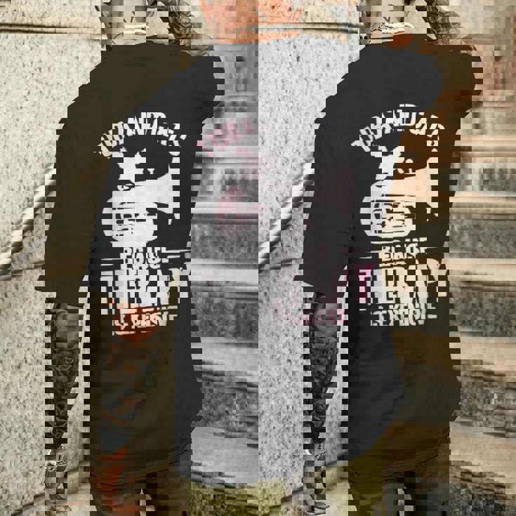 チューバ 水彩 チューバと猫 メンズTシャツ バックプリント 彼への贈り物