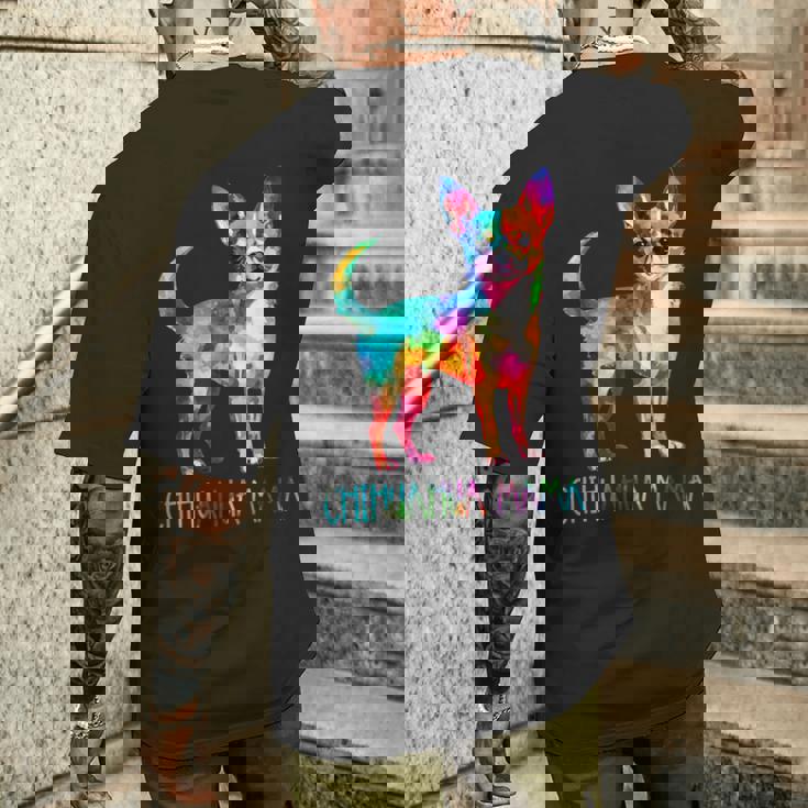 チワワ ママ 水彩画 芸術的 犬 恋人 ティーカップ メンズTシャツ バックプリント 彼への贈り物