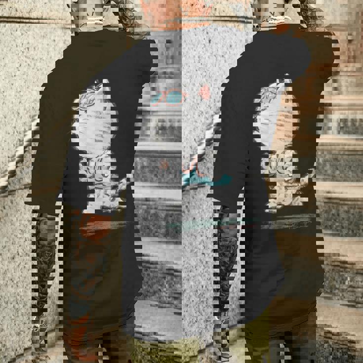 ネコ ねこ ランニング 子猫 ペット おもしろ 動物 ランナー イラスト メンズTシャツ バックプリント 彼への贈り物