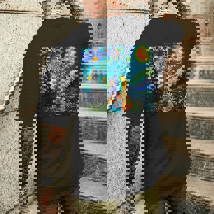 バイオリン 楽器 面白いtシャツ ゴッホ 星月夜 かわいい メンズ 子供 おもしろ 服 グッズ ネタ 音楽 メンズTシャツ バックプリント 彼への贈り物