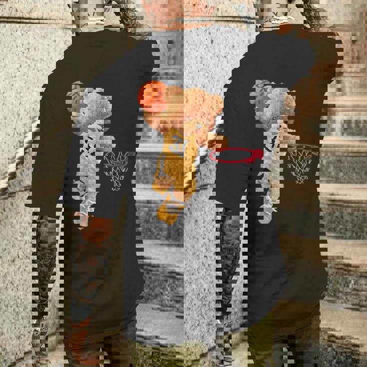 バスケットボール かわいい テディベア メンズTシャツ バックプリント 彼への贈り物