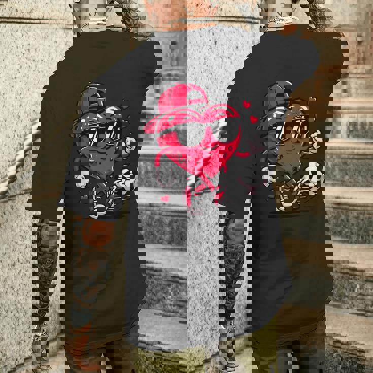 バレンタイン サッカー ハート ドリップ スポーツ 愛 バレンタインデー 男の子 メンズTシャツ バックプリント 彼への贈り物