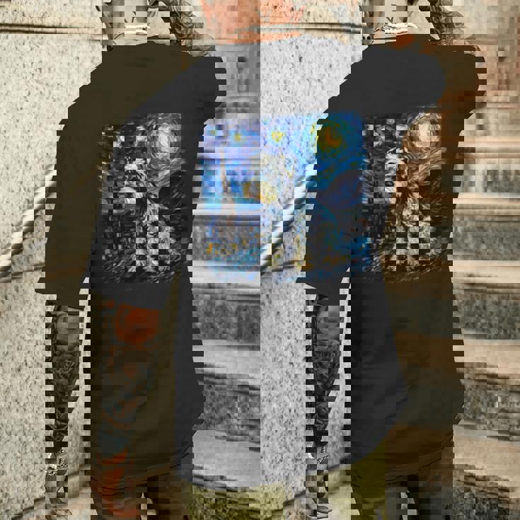 バン・ゴッホ 星月夜ミニチュア・シュナウザー 長袖tシャツ メンズTシャツ バックプリント 彼への贈り物