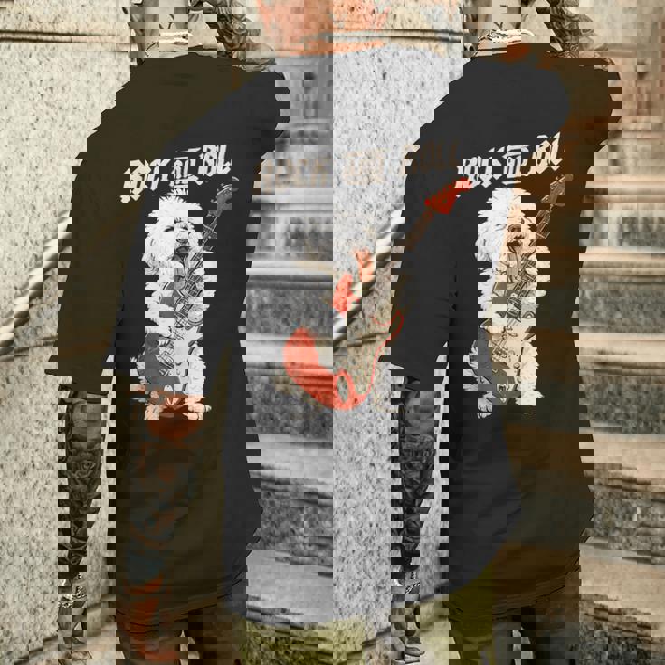 ビション・フリーゼ ギターを弾く ロックンロール 犬好き メンズTシャツ バックプリント 彼への贈り物