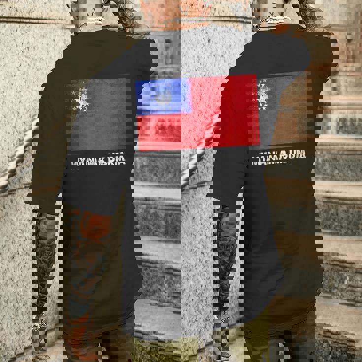 ビルマのミャンマー国旗 メンズTシャツ バックプリント 彼への贈り物