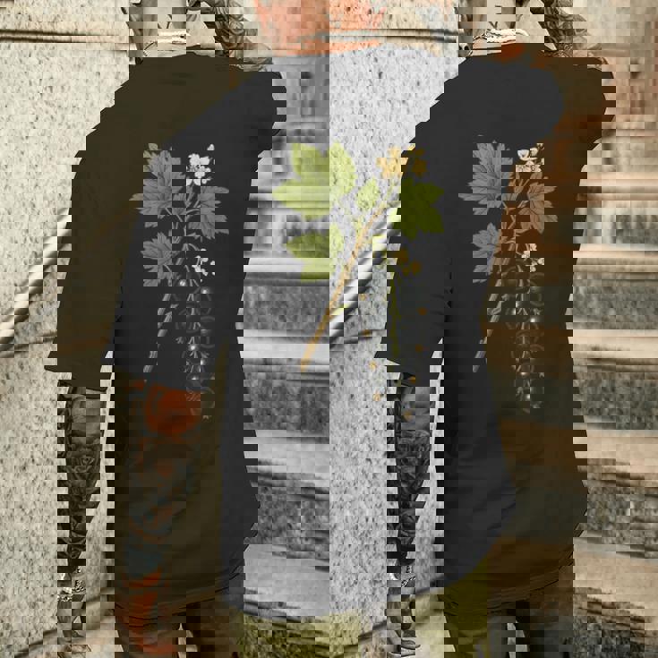 ビンテージボタニカルブラックカラント自然アートプリント メンズTシャツ バックプリント 彼への贈り物