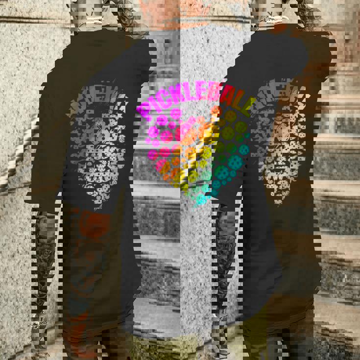 ピックルボール ハート カラフル ラブ ピックルボール メンズTシャツ バックプリント 彼への贈り物