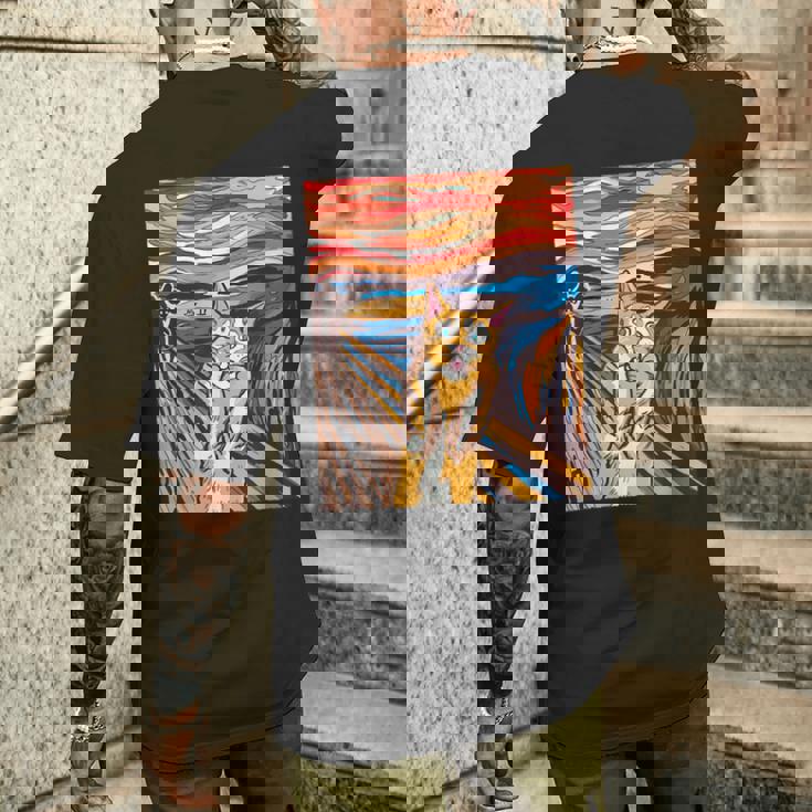 ファニー タビーキャット 絵画 ムンクの叫び パロディ メンズTシャツ バックプリント 彼への贈り物