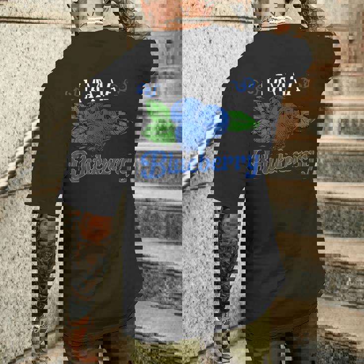 ブルーベリーフルーツ-アイ・アム・ア・ブルーベリー メンズTシャツ バックプリント 彼への贈り物