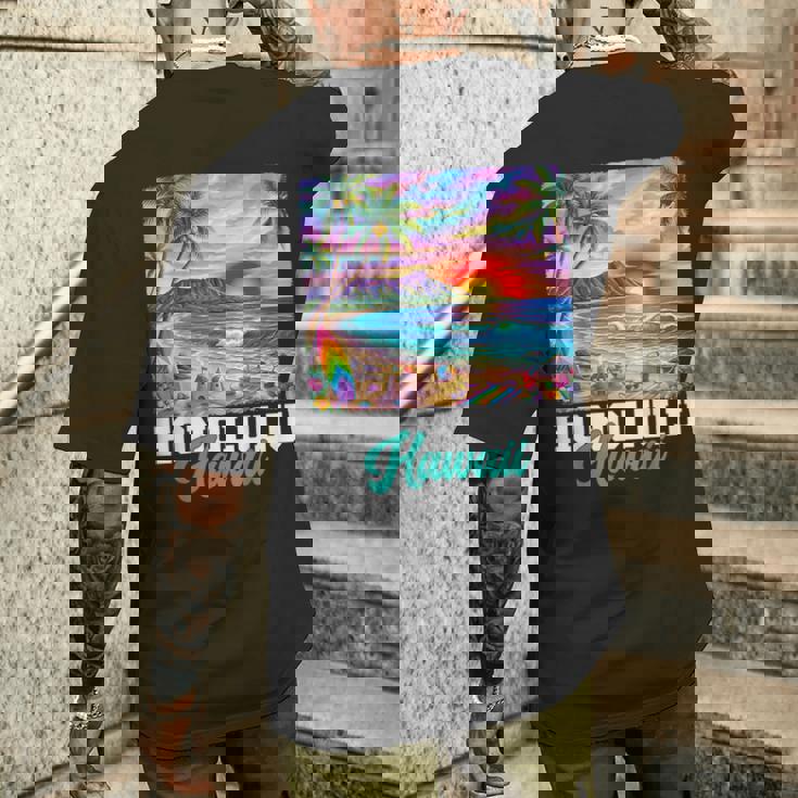 ホノルル ハワイ ハワイアン 波 ビーチ 夏 サーフィン レトロ メンズTシャツ バックプリント 彼への贈り物