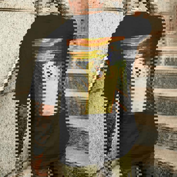 ポメラニアン 面白いtシャツ 犬 ムンクの叫び かわいい メンズ 子供 おもしろ 服 グッズ ネタ わんこ メンズTシャツ バックプリント 彼への贈り物