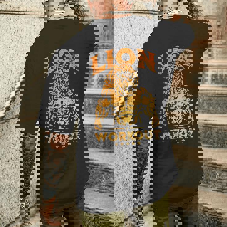 ライオン ワークアウト ゴールド トレーニング ビースト ジム フィットネス パワーマッスル メンズTシャツ バックプリント 彼への贈り物