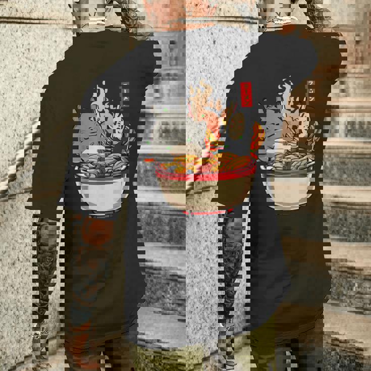 ラーメンプールパーティー かわいい日本アニメヌードルフード メンズTシャツ バックプリント 彼への贈り物