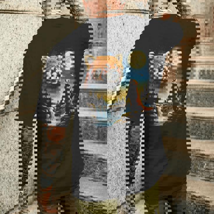 レッサーパンダ ハウリング トゥ ザ ムーン ミーム おもしろ 90年代 レッサーパンダ メンズTシャツ バックプリント 彼への贈り物