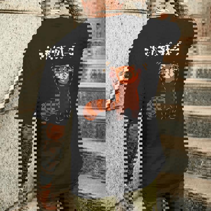 レッサーパンダ威嚇ポーズ かわいい癒しイラスト メンズTシャツ バックプリント 彼への贈り物