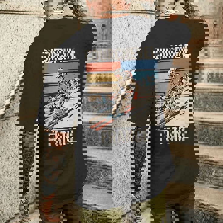 レトロ スキー クールシュベル フランス フランス スキー リゾート 楽しい メンズTシャツ バックプリント 彼への贈り物