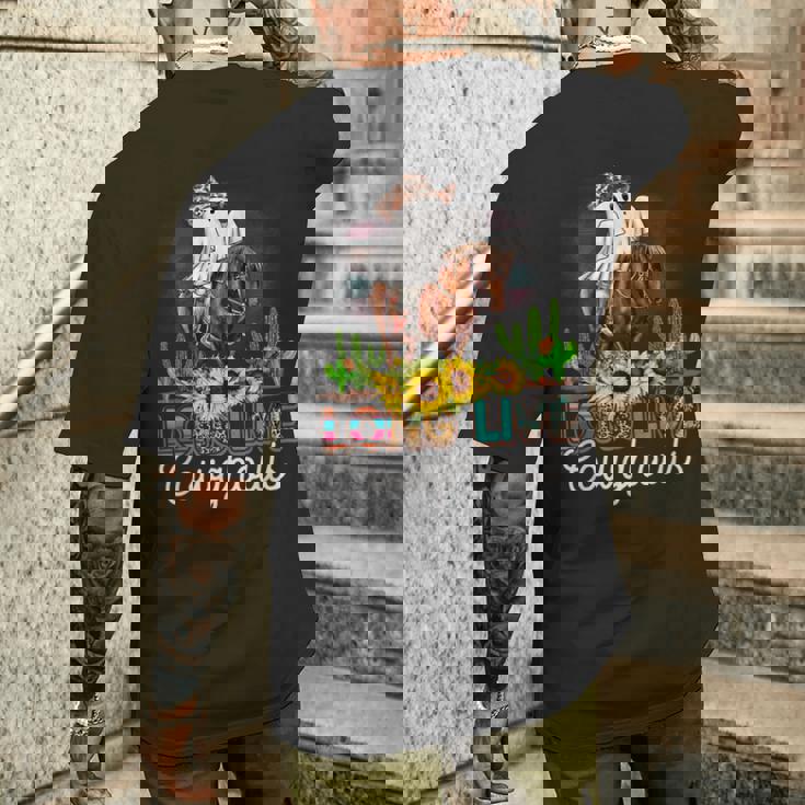 ロングライブ カウグール ウエスタンゴースト 乗馬馬 ハロウィン メンズTシャツ バックプリント 彼への贈り物