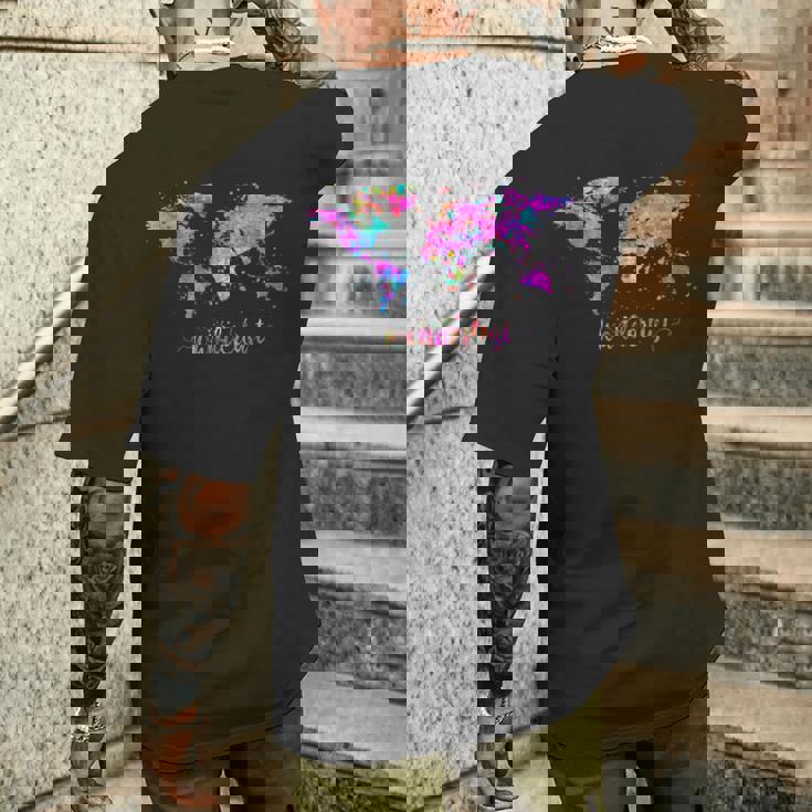 ワンダーラストの世界地図 メンズTシャツ バックプリント 彼への贈り物