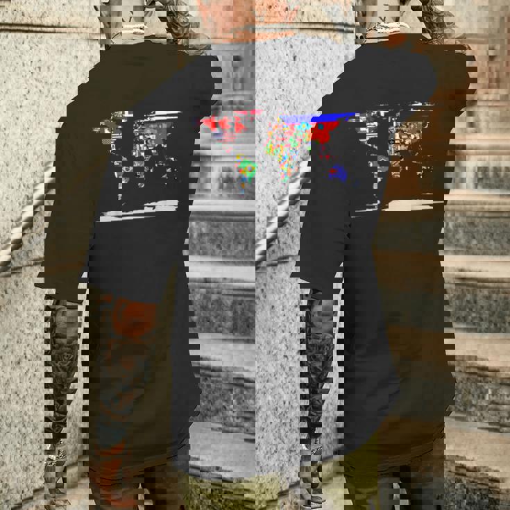 世界地図と世界の国の旗 メンズTシャツ バックプリント 彼への贈り物