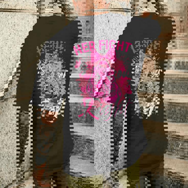 乳がん Her Fight Is Our Fight 乳がんグローブ メンズTシャツ バックプリント 彼への贈り物