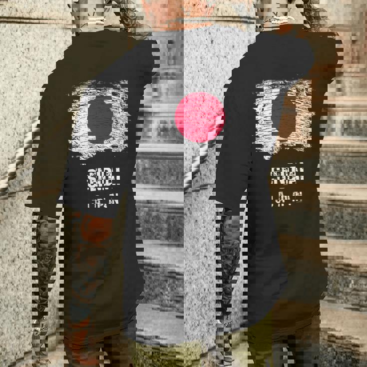 仙台ジャパン 休暇お土産 日本国旗 アンティーク調 メンズTシャツ バックプリント 彼への贈り物