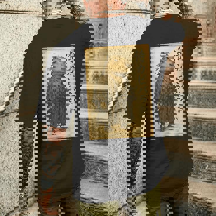 侍カピバラジャパン ビンテージアート メンズTシャツ バックプリント 彼への贈り物