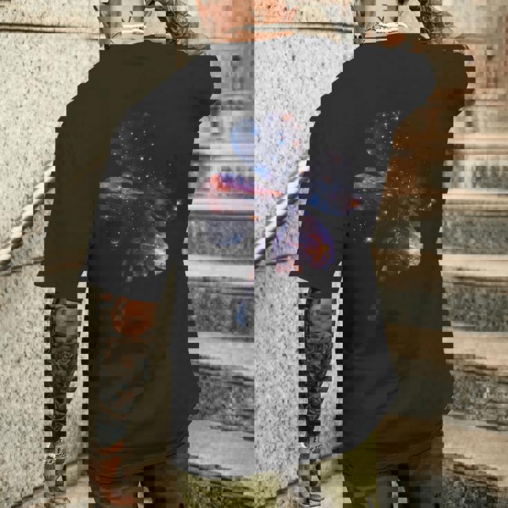 四つ葉のクローバーのシルエット 宇宙 美的 ギャラクシー メンズTシャツ バックプリント 彼への贈り物