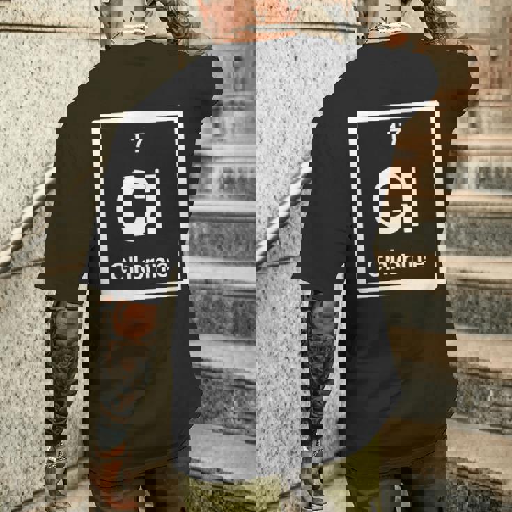 塩素 Cl 元素周期表 サイエンスギフト メンズTシャツ バックプリント 彼への贈り物