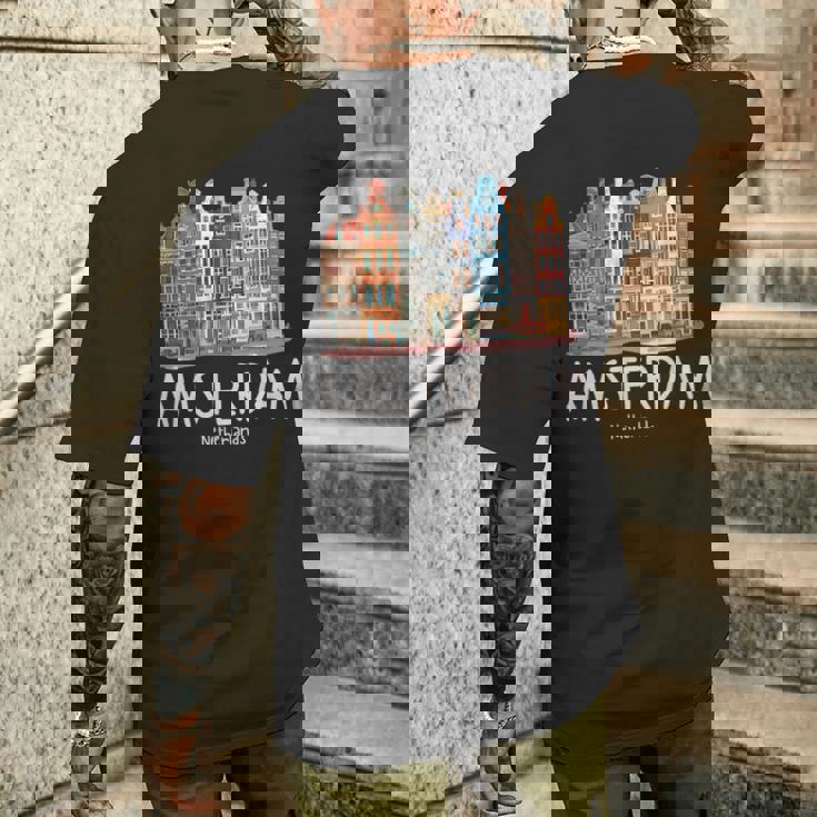 夜のアムステルダム-オランダオランダ-アムステルダム メンズTシャツ バックプリント 彼への贈り物