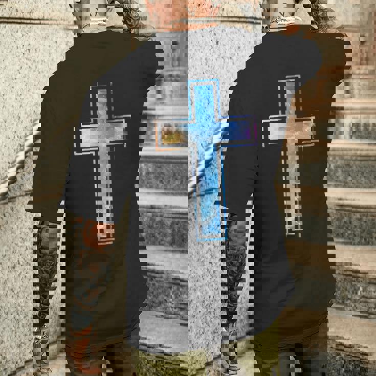 宗教のシルエット 信仰 水彩 キリスト教 十字架 メンズTシャツ バックプリント 彼への贈り物