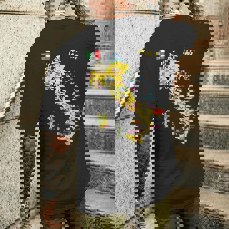 手描きのイタリア地図 観光地 メンズTシャツ バックプリント 彼への贈り物