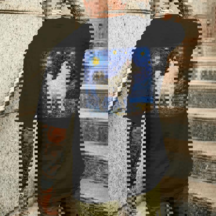 星月夜の犬 ヴァン・ゴッホ サモエド メンズTシャツ バックプリント 彼への贈り物