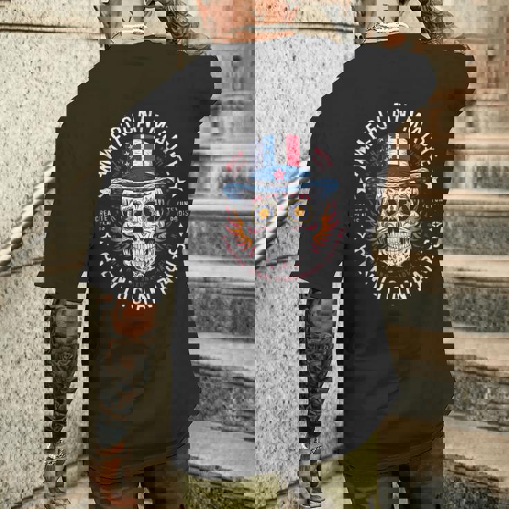 本物のメキシカンパーツを使用したアメリカ製スカル。 メンズTシャツ バックプリント 彼への贈り物