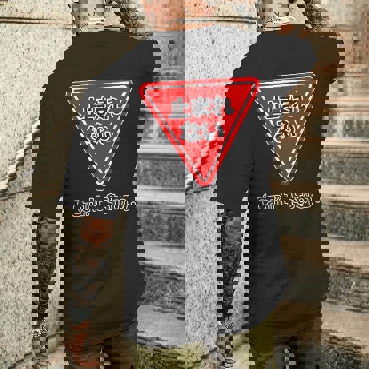 止まれない 標識 Can'ttop【変なデザイン屋さん】（ランニング・ランナー）ウェア 交通 パロディ 面白い言葉 メンズTシャツ バックプリント 彼への贈り物