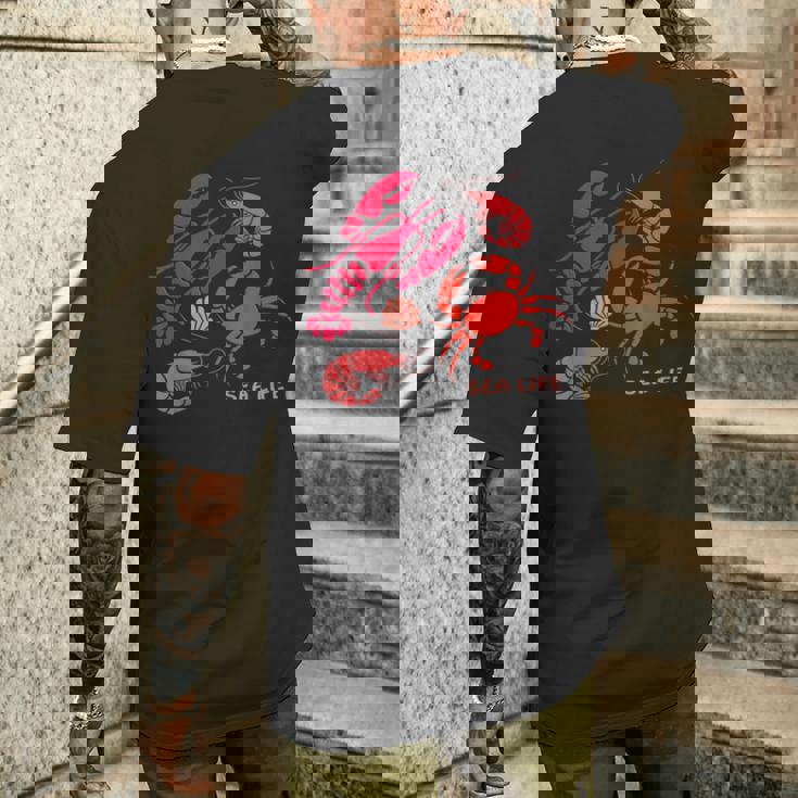 海洋生物、ロブスター、カニ、エビ、カミ、海洋、シーフード メンズTシャツ バックプリント 彼への贈り物