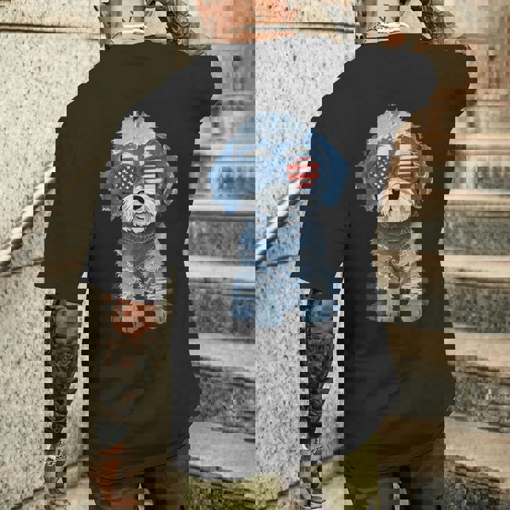 犬 柄 デニム パッチワーク アート メンズTシャツ バックプリント 彼への贈り物