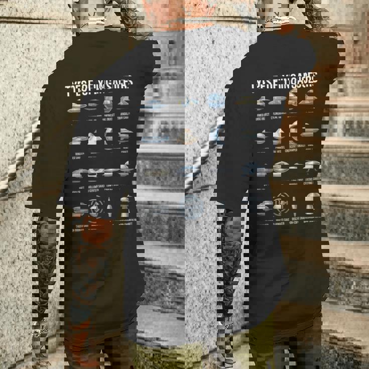 空飛ぶ円盤の種類 Ufo 宇宙人 宇宙好き メンズTシャツ バックプリント 彼への贈り物