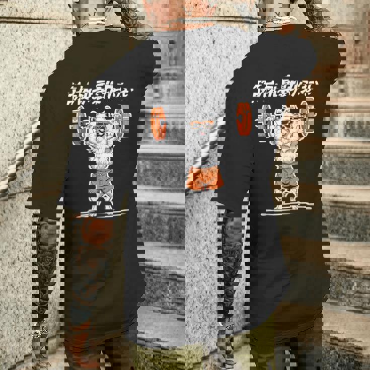 筋肉は裏切らない ポメラニアン グッズ 犬 おもしろ 面白い ネタ 筋トレ メンズTシャツ バックプリント 彼への贈り物