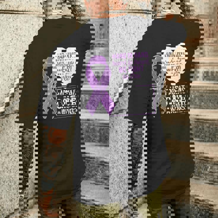 膵臓がん啓発 ハートトゥハート パープルリボン メンズTシャツ バックプリント 彼への贈り物