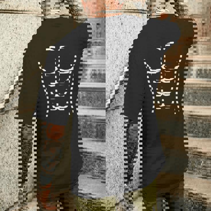 面白いシックスパック腹筋のアウトラインフィットネスデザイン メンズTシャツ バックプリント 彼への贈り物