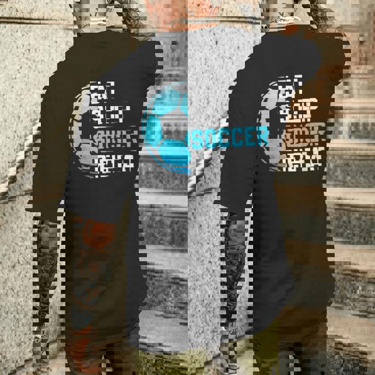 食べる、寝る、サッカーを繰り返す、面白いスポーツ、サッカー愛好家 メンズTシャツ バックプリント 彼への贈り物