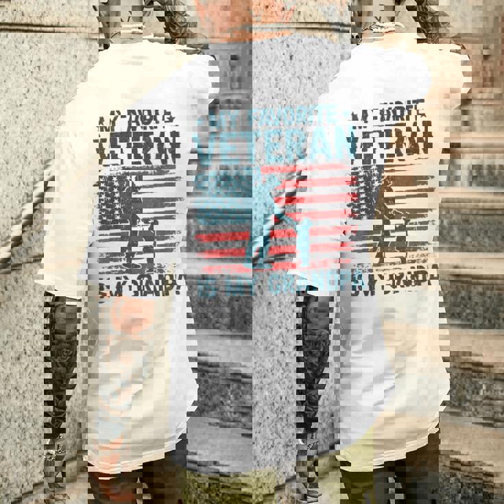 My Favorite Veteran Is My Grandpa Veterans Day Military Papa Men's T-shirt Back Print Gifts for Him