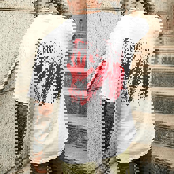 I'm Ok シャツ 血まみれ シャツ 手 血のはね 血 ステンド メンズTシャツ バックプリント 彼への贈り物