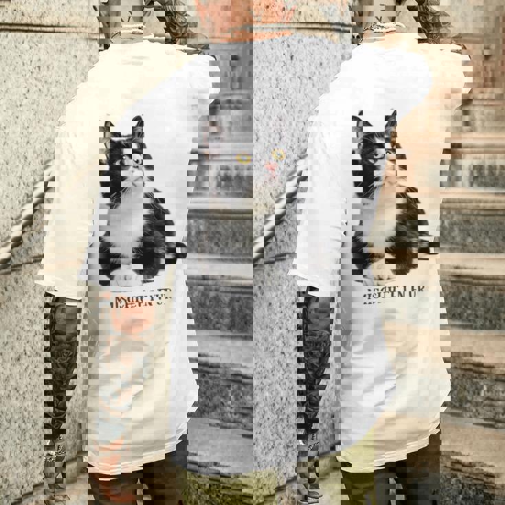 Mischief In Fur 猫写真 ハチワレ猫 黒白猫 猫好き ネタ 猫しもべ 猫飼い 猫依存症 長袖tシャツ メンズTシャツ バックプリント 彼への贈り物