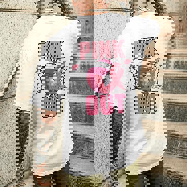 Pink Out Volleyball Breast Cancer Awareness Ribbon Volley Men's T-shirt Back Print Gifts for Him