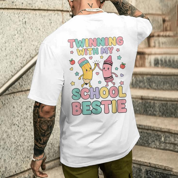Twinning With My School Bestie Cute Matching Friend Twin Day Men's T-shirt Back Print Gifts for Him