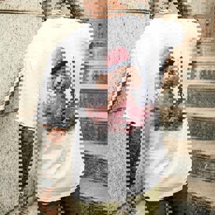 かわいい フランス パリ エッフェル塔 トイプードル パリジャンプードル 長袖tシャツ メンズTシャツ バックプリント 彼への贈り物