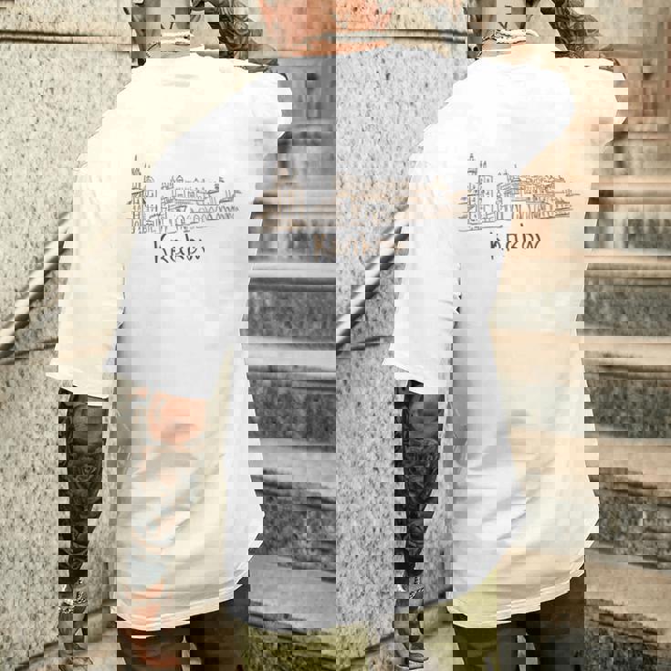 クラクフ ポーランド 旅行 お土産 パノラマ シティ ランドマーク ギフト メンズTシャツ バックプリント 彼への贈り物